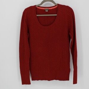 Eddie Bauer Large Tall Y2K Cotton Blend Rust Red Scoop Neck Cable Knit Sweater